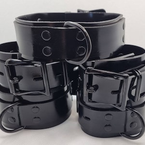 BLACK EDITION Heavy Rubber Bondage Set (Locking) - Wrist, Bicep, Thigh and Ankle Cuffs + Collar