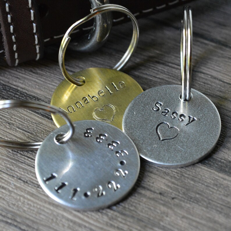 Personalized PetDog Tag brass aluminum dog tag Hand Stamped Pet ID Tag Engraved Dog Tag Dog Collar Tag Hand-stamped Pet Tag
