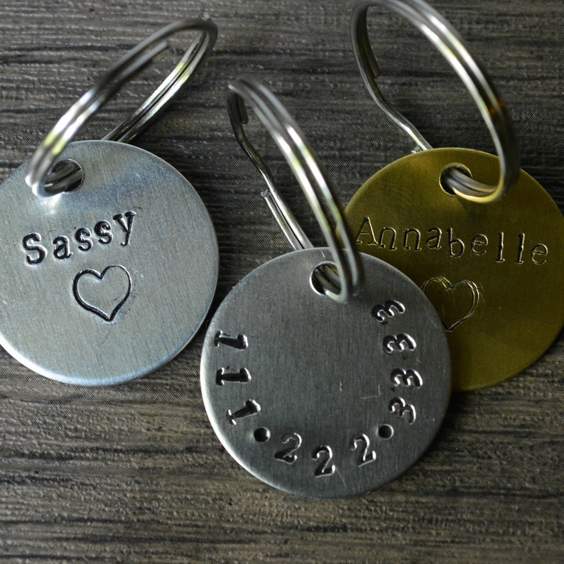 Personalized PetDog Tag brass aluminum dog tag Hand Stamped Pet ID Tag Engraved Dog Tag Dog Collar Tag Hand-stamped Pet Tag