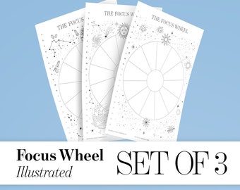 Abraham Hicks Focus Wheel Template Worksheets, Pack of 3 PRINTABLE Focus Wheel Pages, A4, US Letter Workbook Sheets, Instant Download PDFs