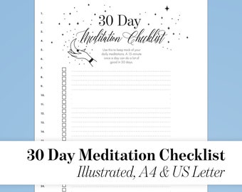 30 Day Meditation Checklist | Abraham Hicks Printable Journal Template | A4 US Letter | Law of Attraction Vibration Art Celestial