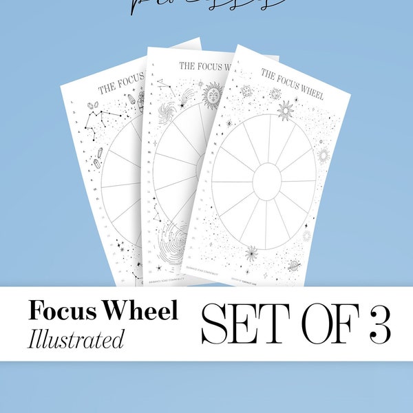 Abraham Hicks Focus Wheel Template Worksheets, Pack of 3 PRINTABLE Focus Wheel Pages, A4, US Letter Workbook Sheets, Instant Download PDFs