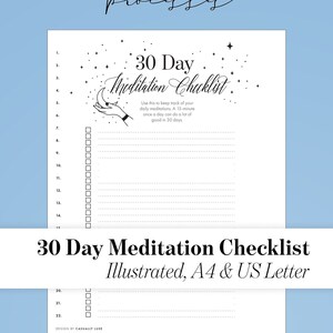 30 Tage Meditation Checkliste | Abraham Hicks druckbare Journal Vorlage | A4 US Letter | Gesetz der Anziehung Vibration Art Celestial