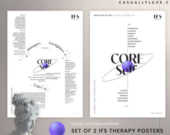 IFS Therapy Poster Set of 2, Internal Family Systems Printable | 5 P's | 8 C's of Self Leadership Chart Infographic | Therapist Office Decor