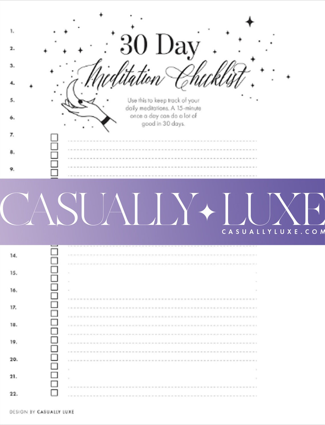 30 Day Meditation Checklist | Abraham Hicks Printable Journal Template ...