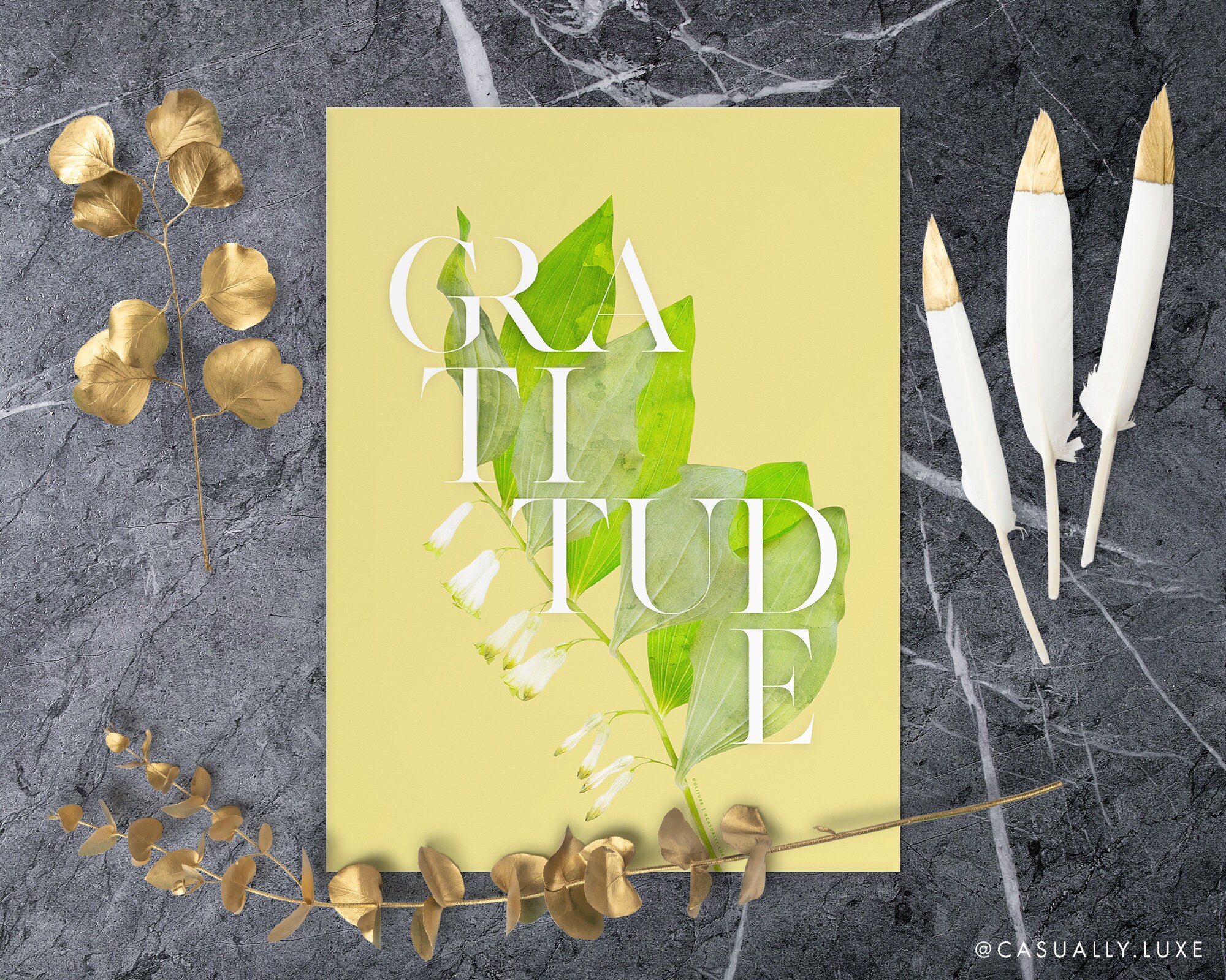 GRATITUDE Printable Wall Art Floral Wall Art Digital Etsy