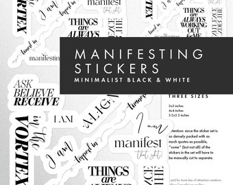 Abraham Hicks Stickers, Law of Vibration Quotes Bundle, Black and White, Law of Attraction Sticker Set Manifestation Kit for Diaries