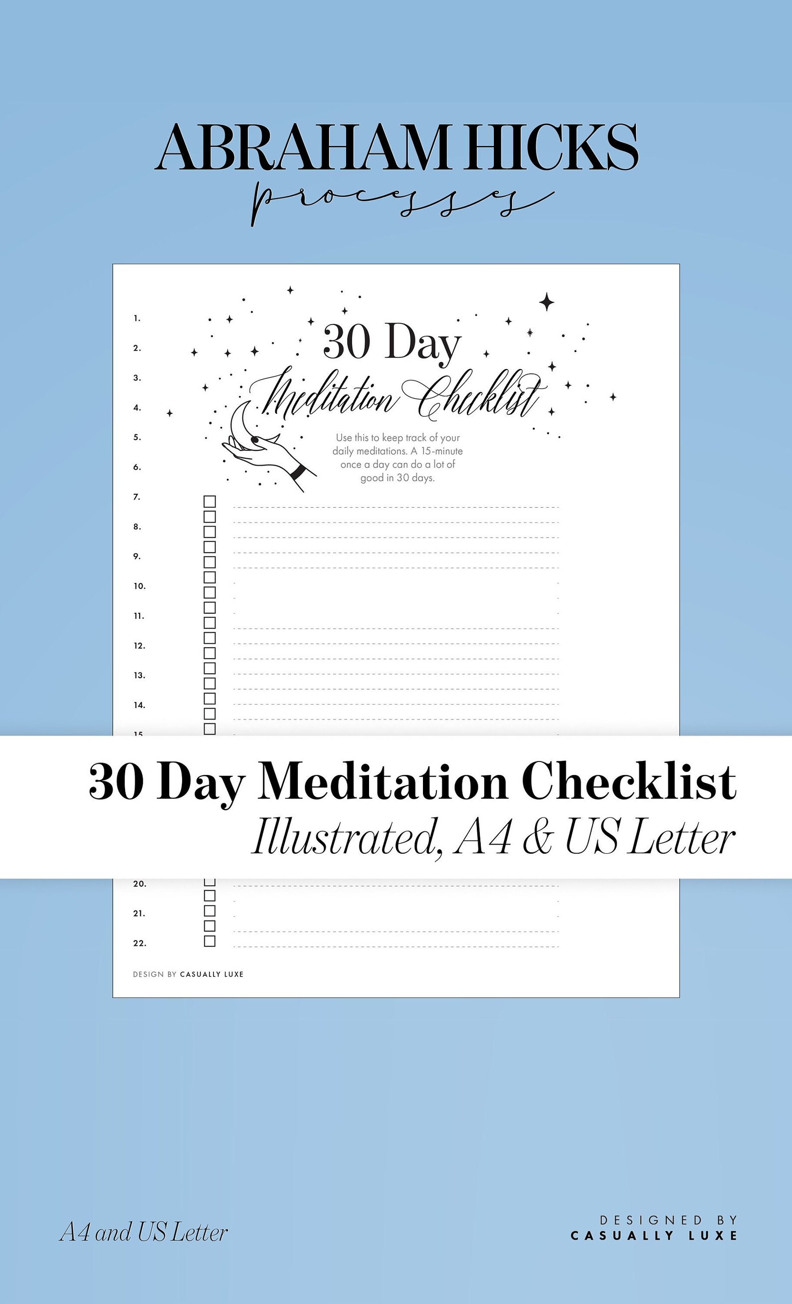 30 Day Meditation Checklist | Abraham Hicks Printable Journal Template ...