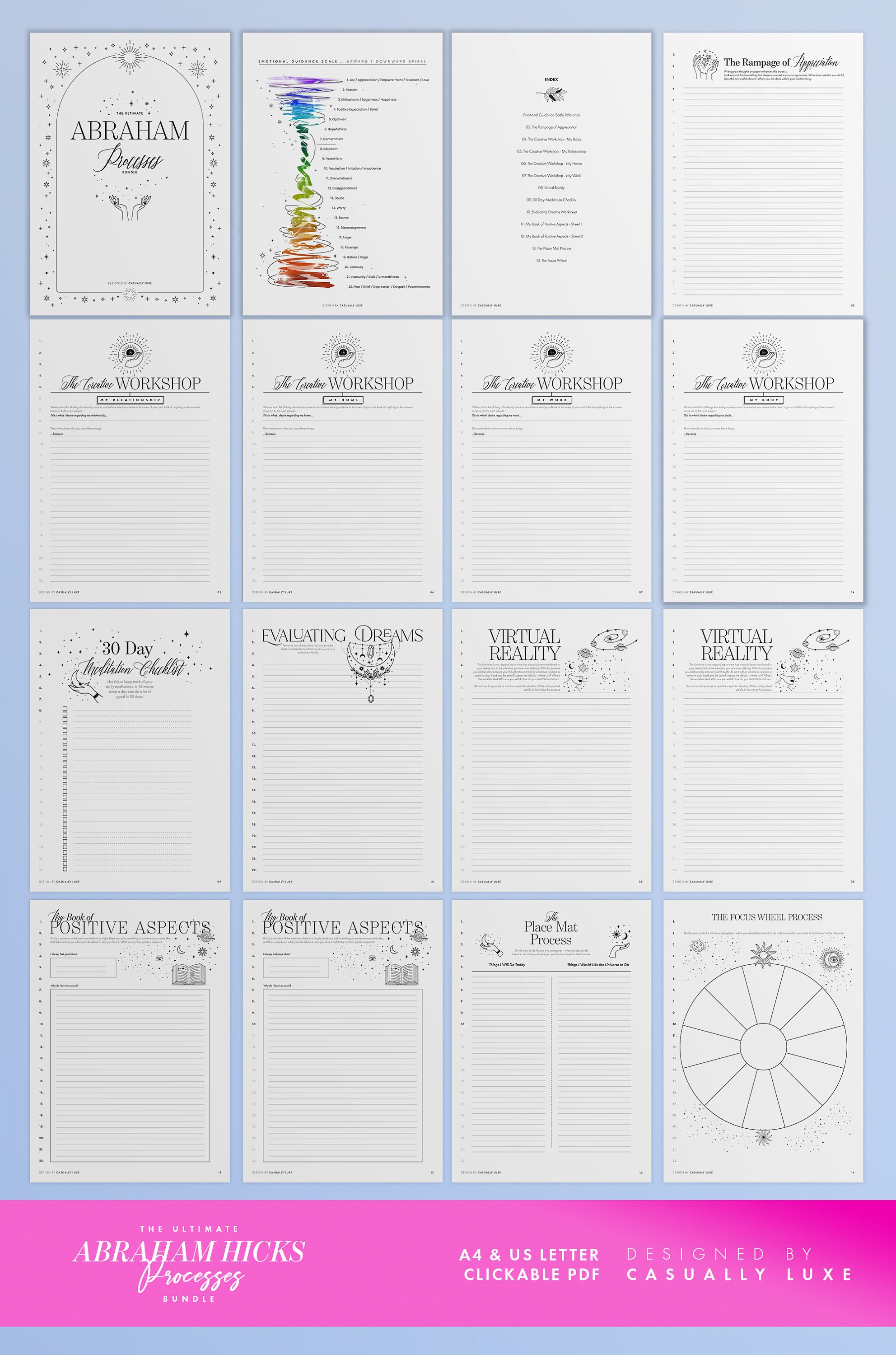 Ultimate Abraham Hicks Journal Bundle, Abraham Hicks Worksheets PDF, 30 Day Meditation, High Vibration Workbook Digital, Emotional Scale PDF