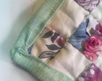 pot holder/trivet - hand-sewn quilted patchwork; up-cycled materials