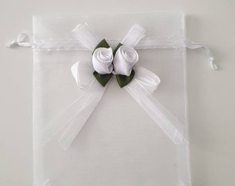 10 MEDIUM  9CMX12CM LUXURY WHITE ORGANZA GIFT BAGS WEDDING FAVOUR SWEET BAGS UK 