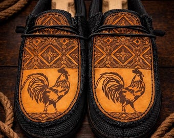 Custom Leather Top Hey Dudes - Aztec Rooster