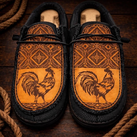 Custom Leather Top Hey Dudes - Aztec Rooster - Etsy display picture 1