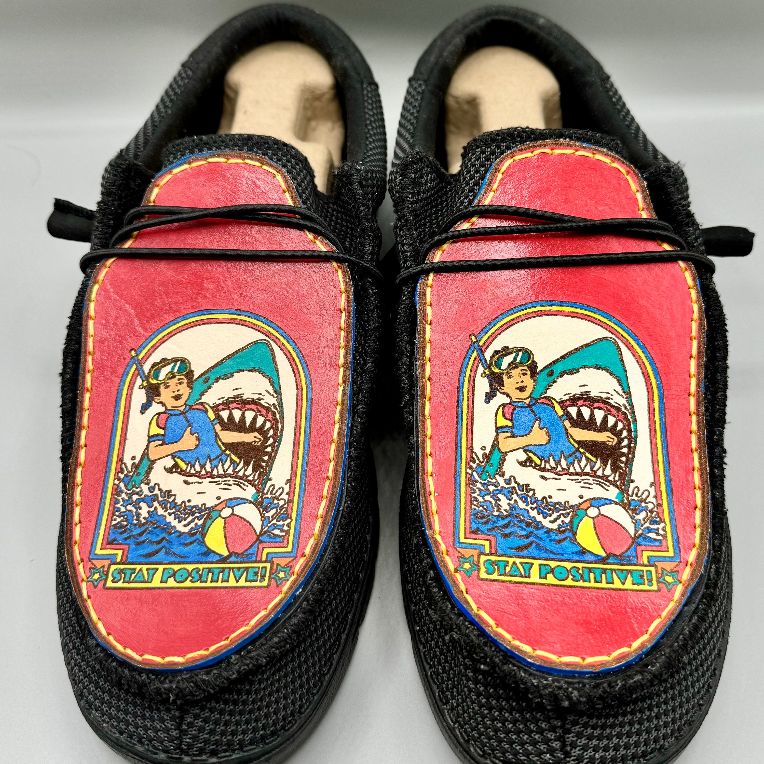 Royal Flush Custom Leather Hey Dude Shoes VENERATE ROAD BLACK