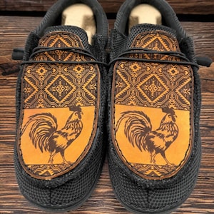 Custom Leather Top Hey Dudes - Aztec Rooster