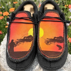 Custom Leather Top Hey Dudes - Fishing