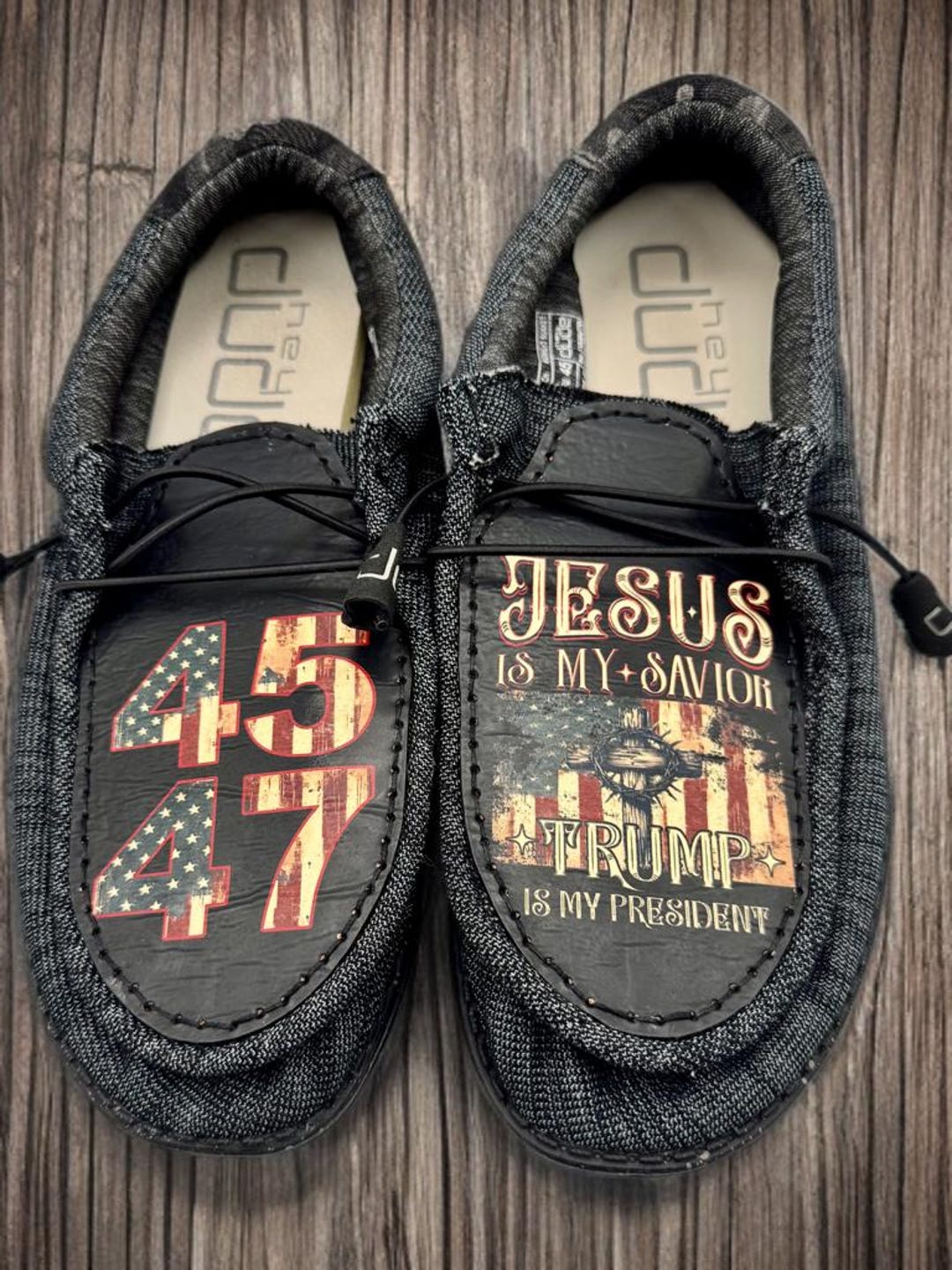 Custom Leather Top Hey Dudes Jesus and Trump