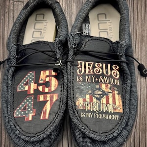 Custom Leather Top Hey Dudes - Jesus and Trump