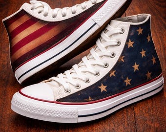 Texas Flag on All Black Converse High Top Chuck Taylor Shoes 