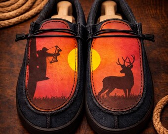 Custom Leather Top Hey Dude Shoes - Bow Hunting