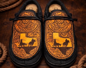 Custom Leather Top Hey Dudes - Texas Rodeo