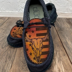 Custom Leather Top Shoes with Bottle Opener - Skull