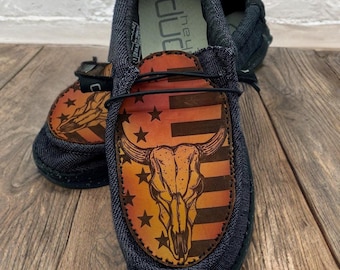 Custom Leather Top Shoes with Bottle Opener - Skull