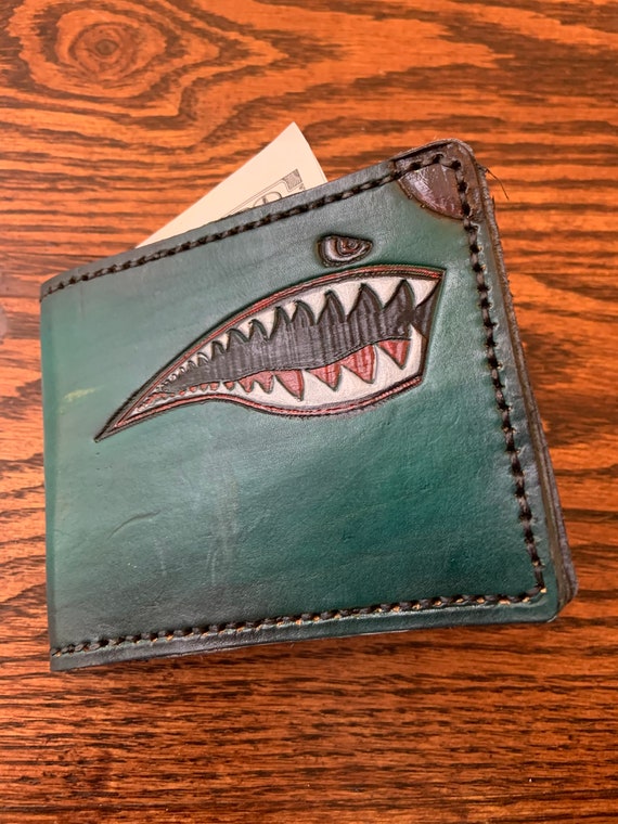 Custom Hand Tooled and Painted Genuine Leather Wallet Flying 