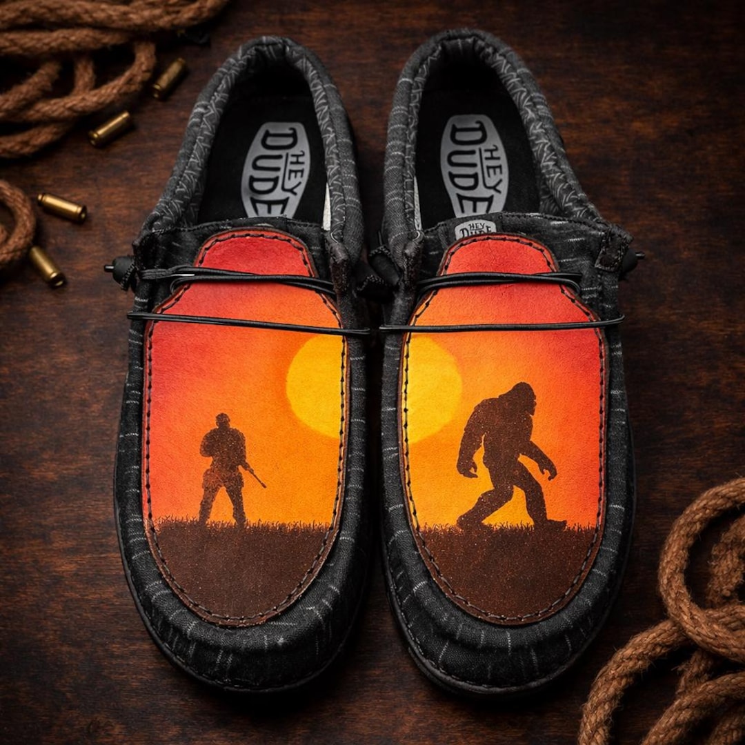 Custom Leather Top Hey Dudes - Bigfoot Hunter - Etsy display picture 3