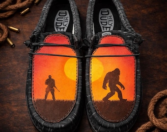 Custom Leather Top Hey Dudes - Bigfoot Hunter