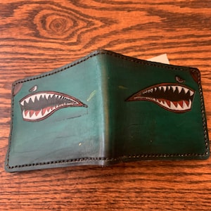 Custom Hand Tooled and Painted Genuine Leather Wallet- Flying Tigers