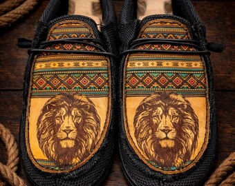 Custom Leather Top Hey Dudes - Aztec Lion