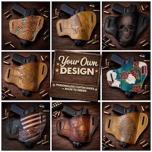 Custom Hand Tooled and Painted Genuine Leather Gun Holster- Custom Order