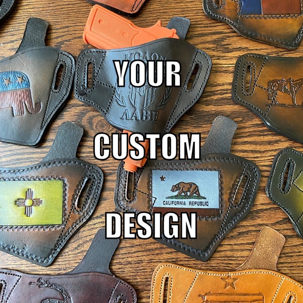 Custom Hand Tooled and Painted Genuine Leather Gun Holster- Custom Order