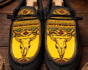 Custom Leather Top Hey Dudes - Aztec Skull