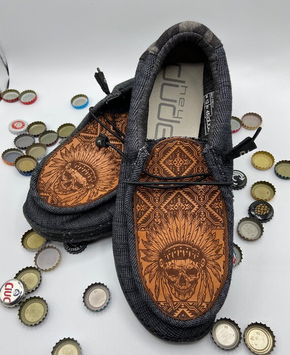 Custom Leather Hey Dudes with Bottle 
