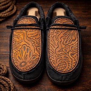 Custom Leather Top Hey Dudes - Leather Tooling Pattern