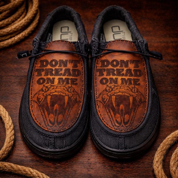 Custom Hey Dudes- Laser Engraved and Airbrushed Genuine Leather - Don't Tread On Me