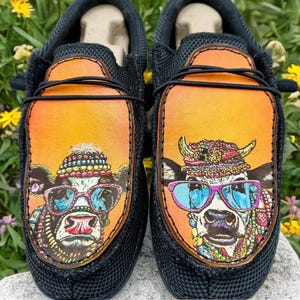 Custom Leather Top Hey Dudes - Grandma Cows