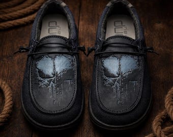 Custom Leather Top Hey Dude Shoes - Punisher