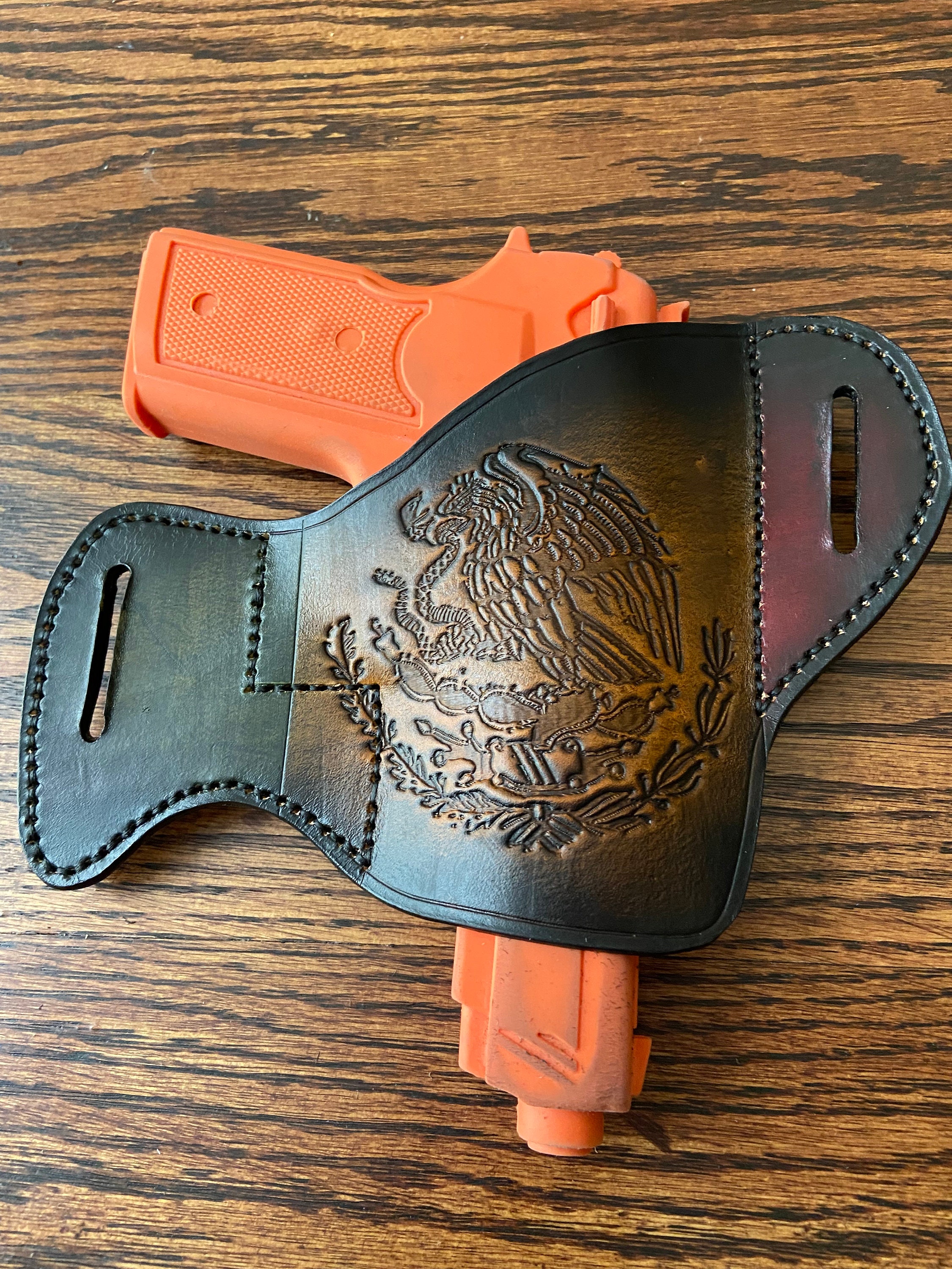 Custom Stamped and Airbrushed Genuine Leather Gun Holster- Mexican