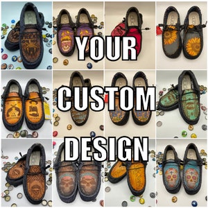 Custom Hey Dudes - Laser Engraved and Airbrushed Genuine Leather Top