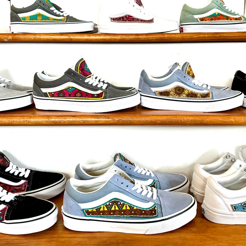 Pattern Design Vans Custom Leather Tongue and Sides Vans W/matching Earrings - Roses - Etsy
