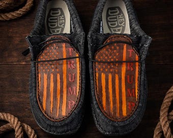 Custom Leather Top Hey Dudes - Trump Flag