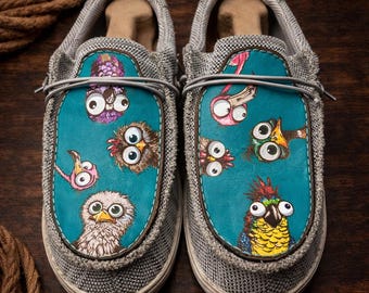 Custom Leather Top Hey Dudes - Birds