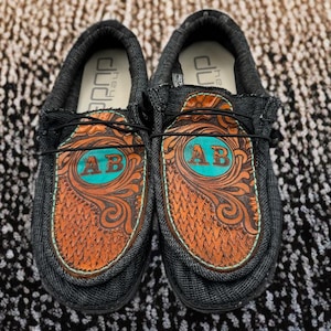 Custom Leather Top Hey Dudes - Personalized Initials Tooled