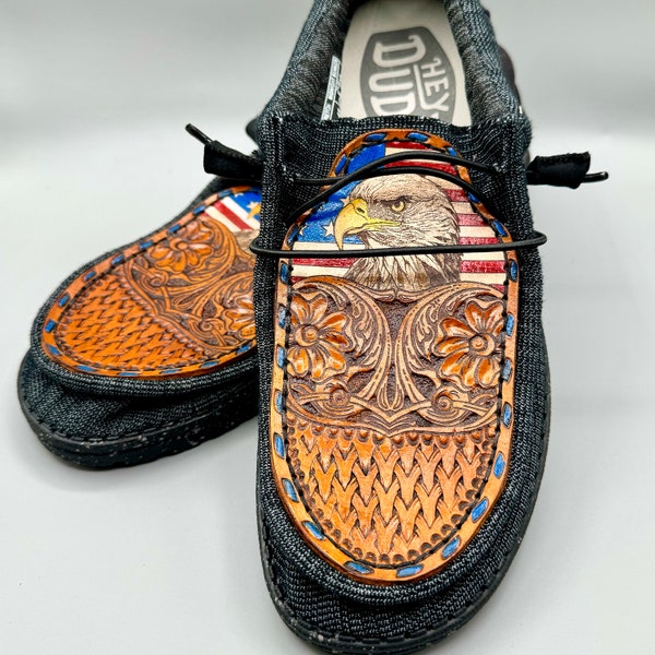 Custom Tooled and Laser Engraved Leather Hey Dude Shoes - American Eagle