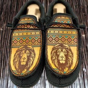 Custom Leather Top Hey Dudes - Aztec Lion