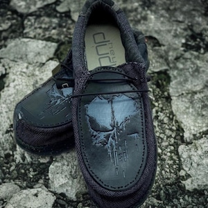 Custom Leather Top Hey Dude Shoes with Bottle Opener - Punisher