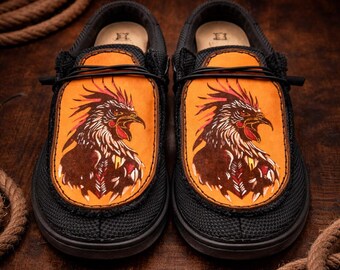 Custom Leather Top Hey Dudes - Rooster